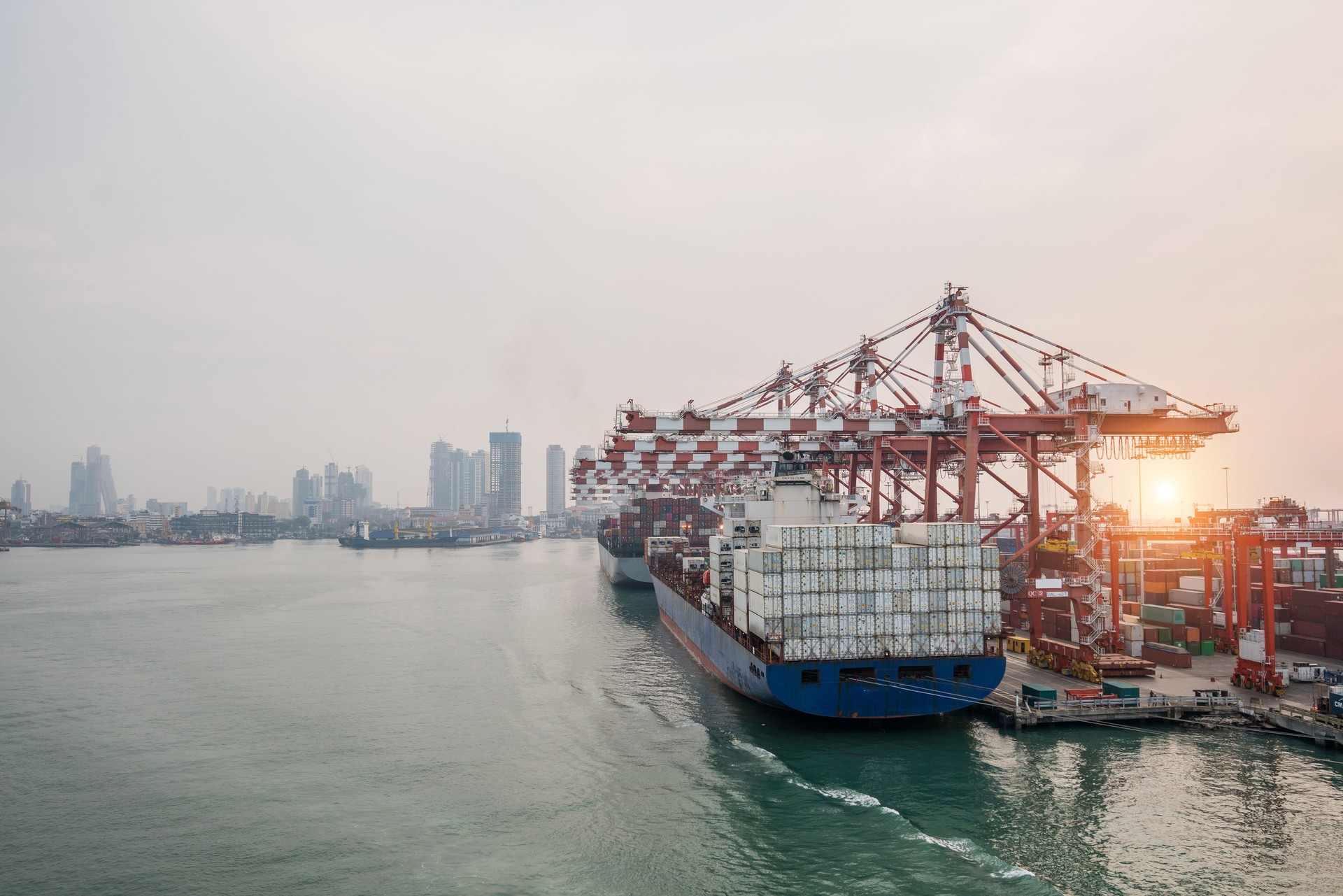 Container port and container ship transportation at Colombo.